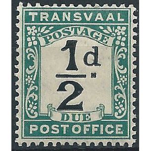 Transvaal 1907 D1 1/2d Black & Blue-Green Postage Due Mounted Mint . ..