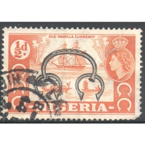 Nigeria 1953 - SG69 - ½d black/orange - Old Manilla Currency - QE11 - used