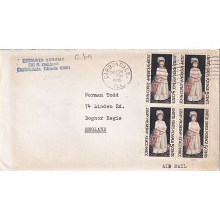 United States 1965 Carbondale ILL-Bognor Regis UK Cover Carbondale cancel typed