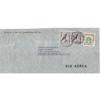 Uruguay 1957 Julio Cesar Lestido SA Montevideo to Detroit USA cover typed VGC