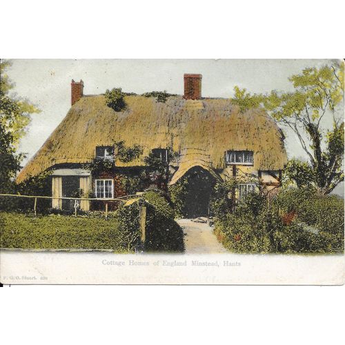 F.G.O.STUART PUBLISHED POSTCARD COTTAGE HOMES OF ENGLAND MINSTEAD HAMPSHIRE(643)