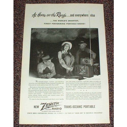 1947 Zenith Trans-Oceanic Portable Radio Ad, Cowboys!