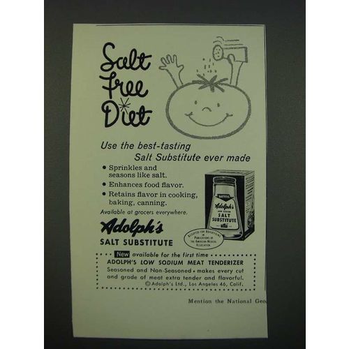1956 Adolph's Salt Substitute Ad - Salt Free Diet