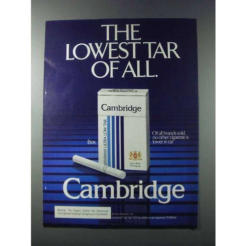1981 Cambridge Cigarettes Ad - Lowest Tar of All