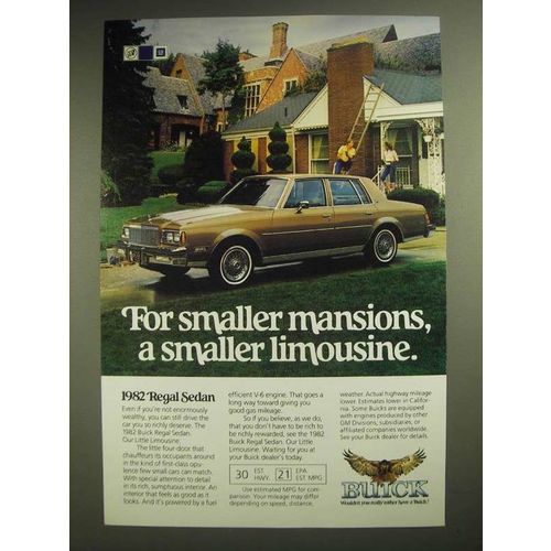 1982 Buick Regal Sedan Ad - For Smaller Mansions, A Smaller Limousine