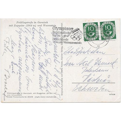 Germany Winter Olympic Slogan Cancel 1951 on postcard to Sweden