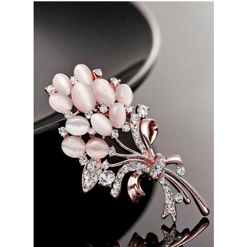 Opal & Rinestone Flower Brooch Pin