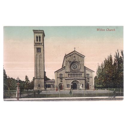 THE CHURCH WILTON, Wiltshire. unused antique postcard by B. Winters of Wilton #