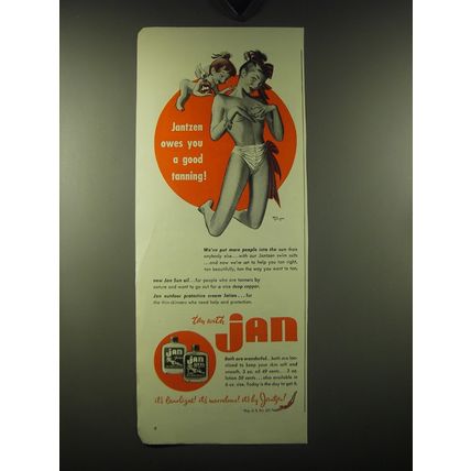 1947 Jantzen Jan Sun Oil and Outdoor Protective Cream Lotion Advertisement
