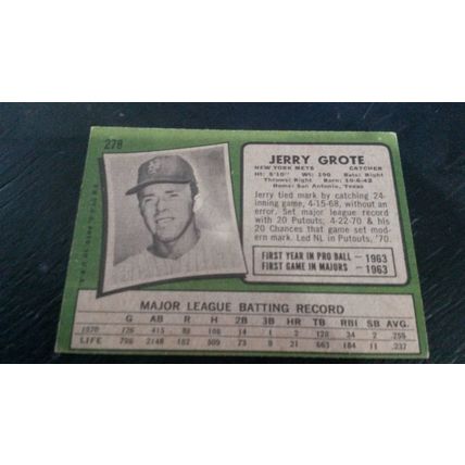 1971 Topps Card # 278 Jerry Grote Very Good (3) New York Mets
