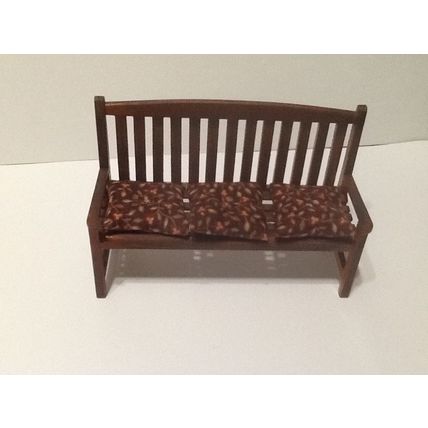 Brown Wooden Garden Bench with Cushions 1:12th scale miniature