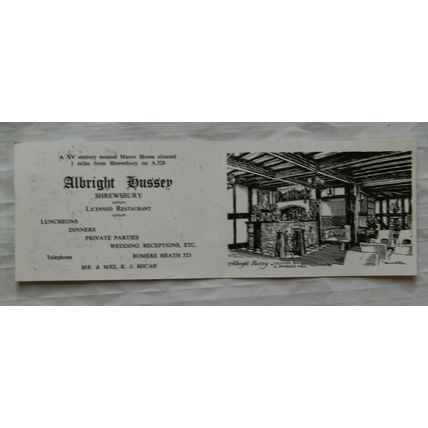 Vintage card: Albright Hussey, Shrewsbury, Licensed Restaurant, Micah