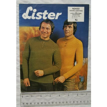 Vintage: Lister N2433 man's sweater with crew or polo neck, DK or 4 ply