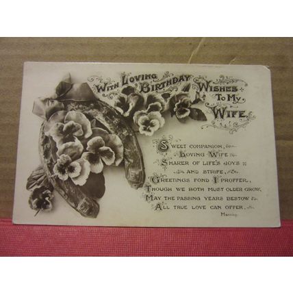 LOVING BIRTHDAY WISHES to my WIFE.. used vintage postcard by W & K. /