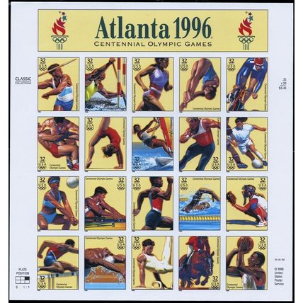 3068u, MNH 32¢ Atlanta Olympics Complete Imperforate Pane ERROR - Stuart Katz