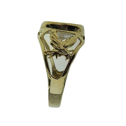 New Flying Eagle White Oval Stone Real 14k Yellow Gold Men Ring 5.4 Gr Size 10