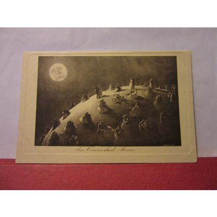 THE OVERWORKED MOON unused antique postcard J. Henderson. /