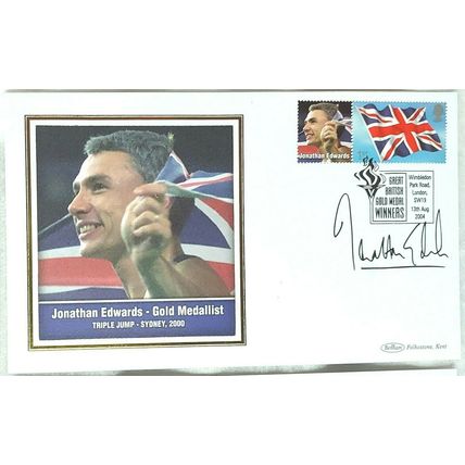 GOLD MEDAL WINNERS SALLY GUNNELL & JONATHAN EDWARDS HAND SIGNED AUTOGRAPHS