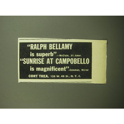 1958 Sunrise at Campobello Play Ad - Ralph Bellamy is superb