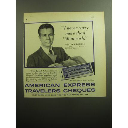 1958 American Express Travelers Cheques Advertisement - Dick Powell