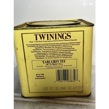 Twinings of London Earl Grey EMPTY Vintage 1990 Collectible Tin Container