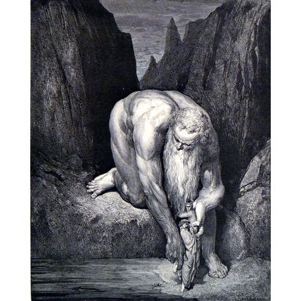 GIANT ANTAEUS 1885 Gustave Doré - Dante Alighieri ANTIQUE ENGRAVING