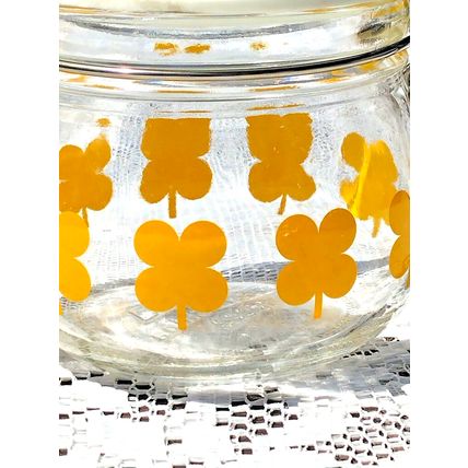 Vintage Ikea Sommar Clear Glass Storage Jar Yellow Clover Leaf Hinged Sealed Lid