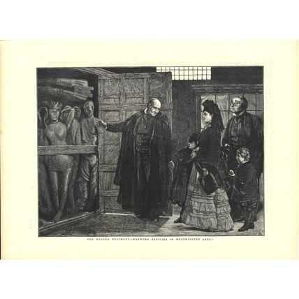RAGGED REGIMENT - WAXWORK EFFIGIES 1872 James Dromgole Linton ANTIQUE ENGRAVING