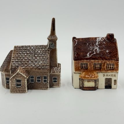 Suffolk Pottery Cottages Baker Church England Ceramic Painted Miniature Building