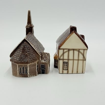 Suffolk Pottery Cottages Baker Church England Ceramic Painted Miniature Building