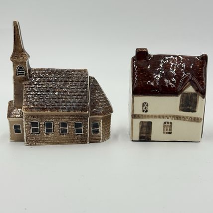 Suffolk Pottery Cottages Baker Church England Ceramic Painted Miniature Building
