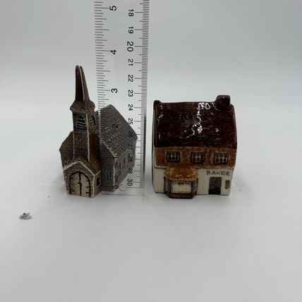 Suffolk Pottery Cottages Baker Church England Ceramic Painted Miniature Building