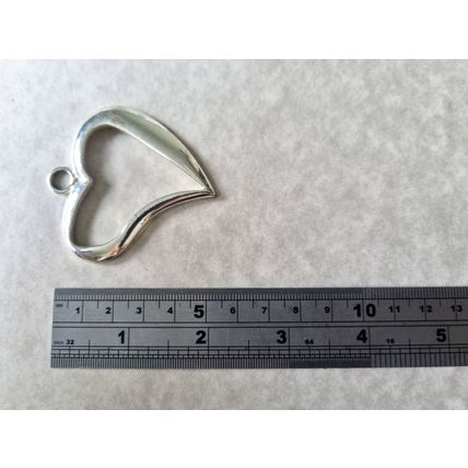 Large Stylised Heart Pendant, Chunky Silver Tone Necklace Charm, Jewellery