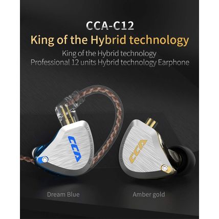 CCA C12 In-Ear Monitors, 5BA+1DD Hybrid Hifi Stereo Noise Isolating IEM Wired Ea
