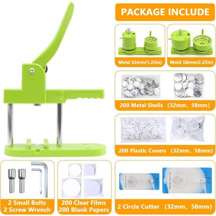 Button Maker Machine - Multiple Sizes 1.25In+2.25In, Kit for DIY Gifts, Button P