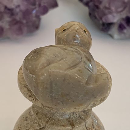 Soapstone Cat Figurine Crystal Carving Sitting Kitty Pet Figure Yellow Eyes 2.2"