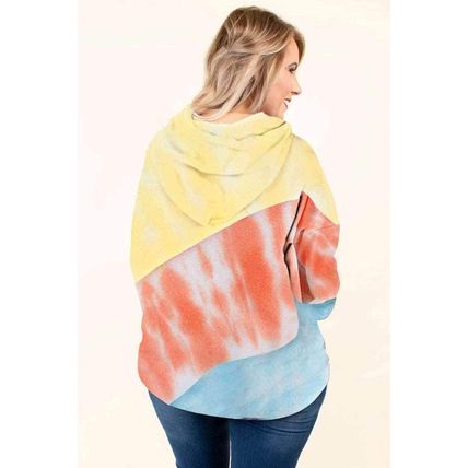 Sky Blue Colorblock Kangaroo Pocket Plus Size Hoodie