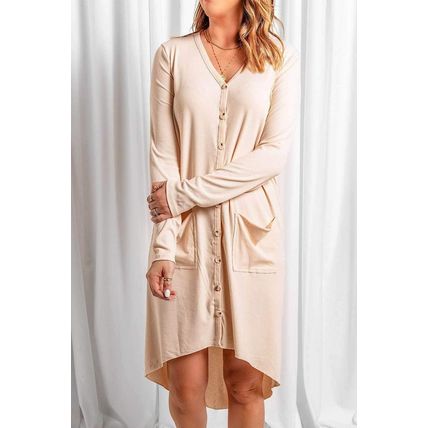 Apricot Selected Button Pocketed High Low Cardigan