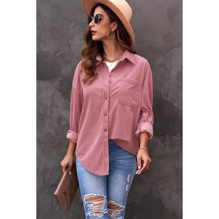 Pink Corduroy Button Pocket Shirt