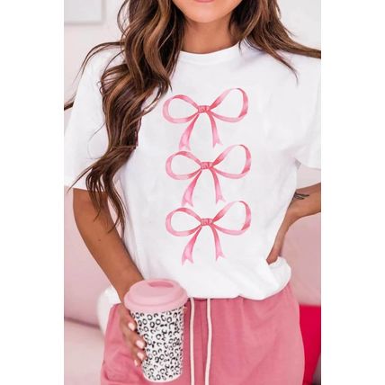 White Bow Ties Print Slim Fit O Neck Casual T Shirt