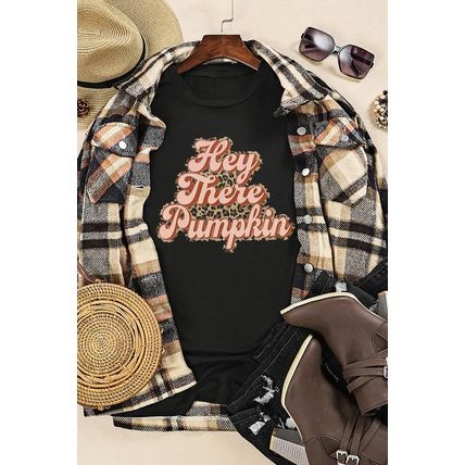 Black Hey There Pumpkin Leopard Graphic Tee