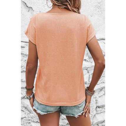 Apricot Pink Button Detail Batwing Sleeve Casual Tee