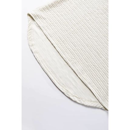Pale Khaki Textured Wide Sleeve V Neck T Shirt