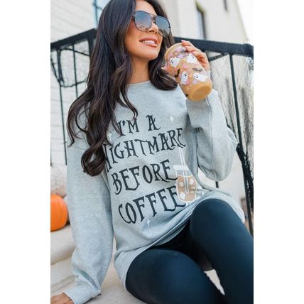 Gray I'M A NIGHTMARE BEFORE COFFEE Graphic Crewneck Sweatshirt