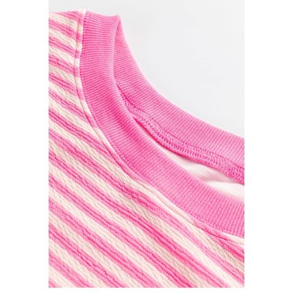 Pink Stripe Loose Drop Shoulder Long Sleeve Top