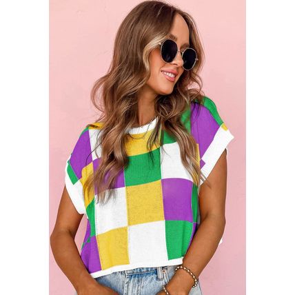 Tillandsia Purple Color Block Cap Sleeve Sweater