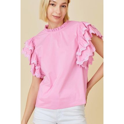 Bonbon Ricrac Ruffled Sleeve Frilled Collar Blouse