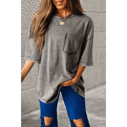 Philippine Gray Mineral Wash Half Sleeve Boyfriend Vintage T Shirt