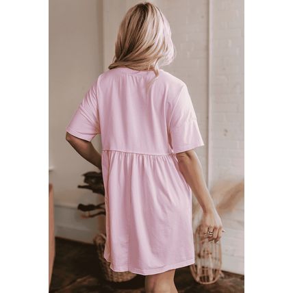 Light Pink Sequined Note Pattern Raw Edge Music Festival Babydoll T-shirt Dress
