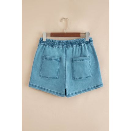 Beau Blue Contrast Drawstring Elastic Waist Denim Shorts